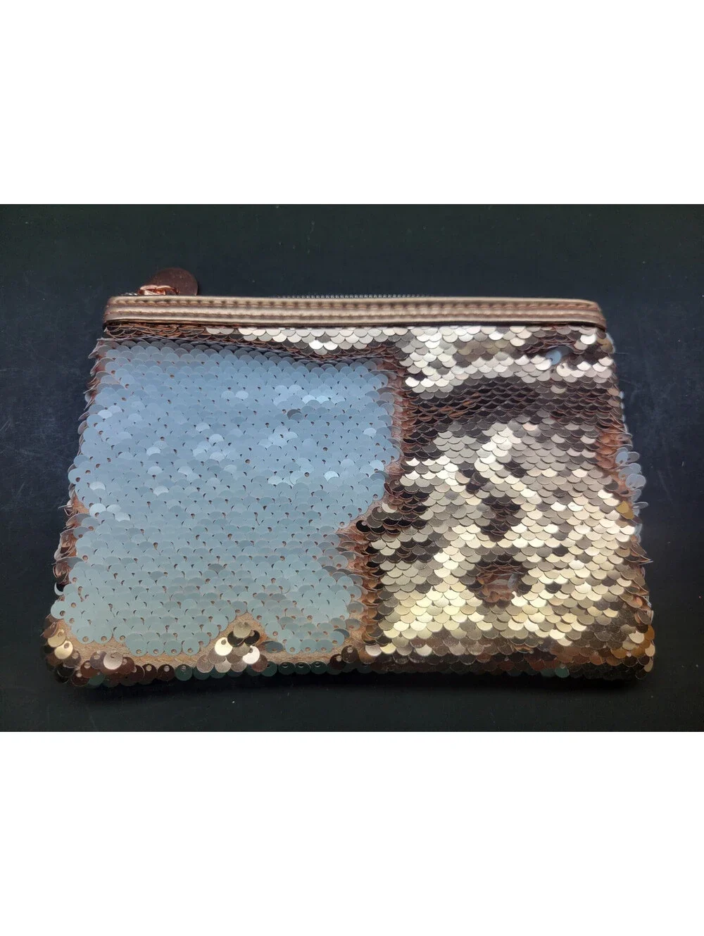 6 x  Reversible Sequin Makeup Cosmetic Pouch Travel Bag Rose Gold / White